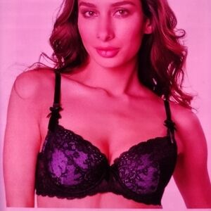 NWT Von Follies Dita Von Teese Nursing Bra Full Coverage Purple w Black Lace 44E